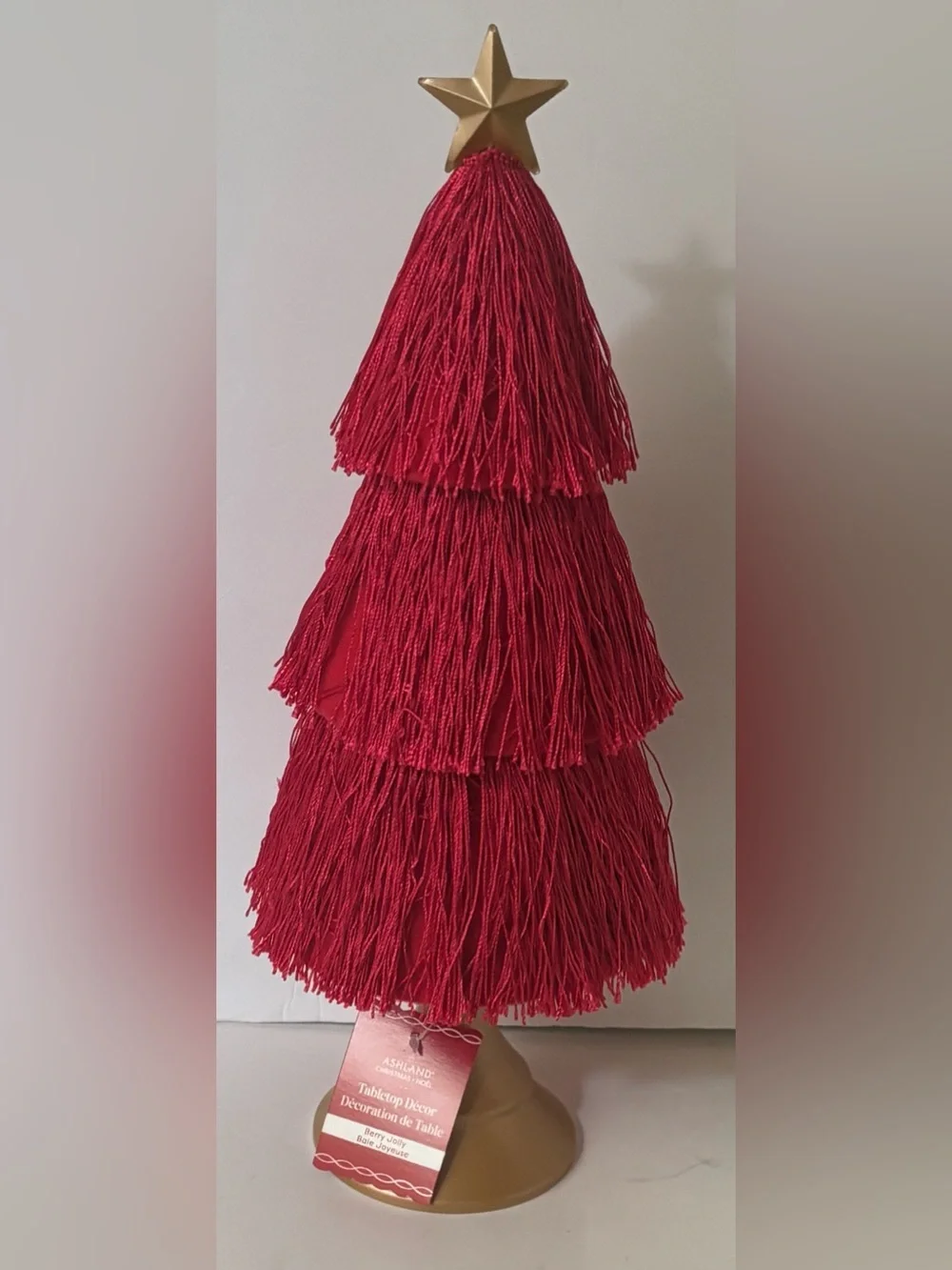 Tabletop fringe Christmas trees NEW NWT 2 total decor pink red 16”H